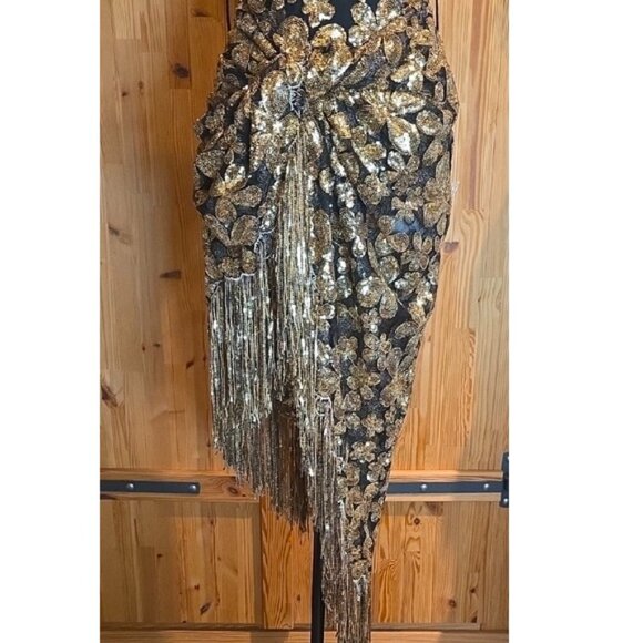 For Love And Lemons Anisa Black and Gold Midi Dress - Picture 5 of 8